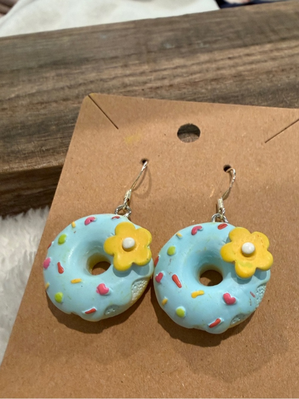 Kids Blue Donut Earrings with Yellow Flower Accent